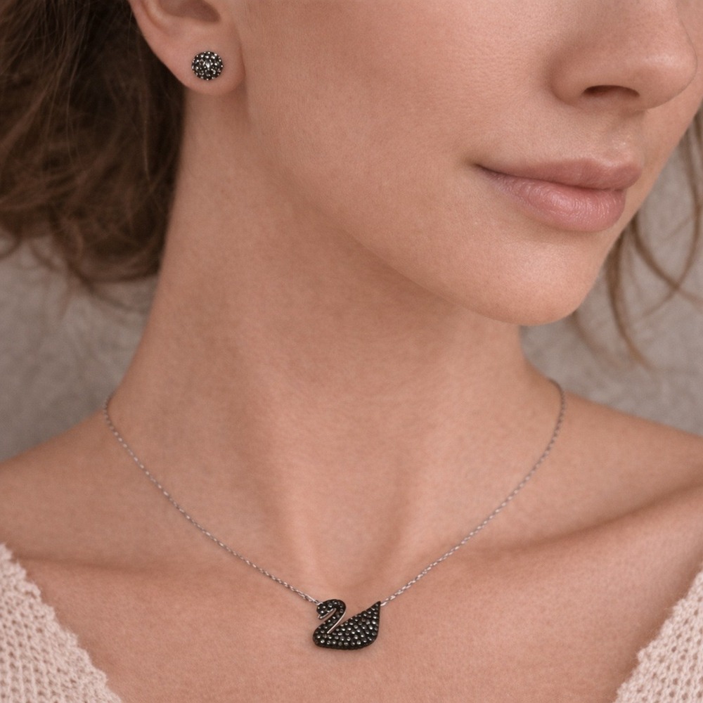 Paige Harper Black Swarovski Crystal Stud Earrings‎ Fine Silver Plated NEW